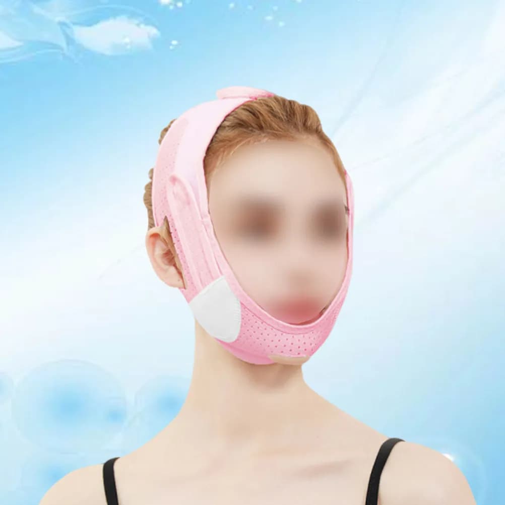 Maschera Traspirante per Lifting Viso Rosa, Fascia Elastica Regolabile per Muscoli Masseterici e Mento, Morbida e Confortevole per la Pelle