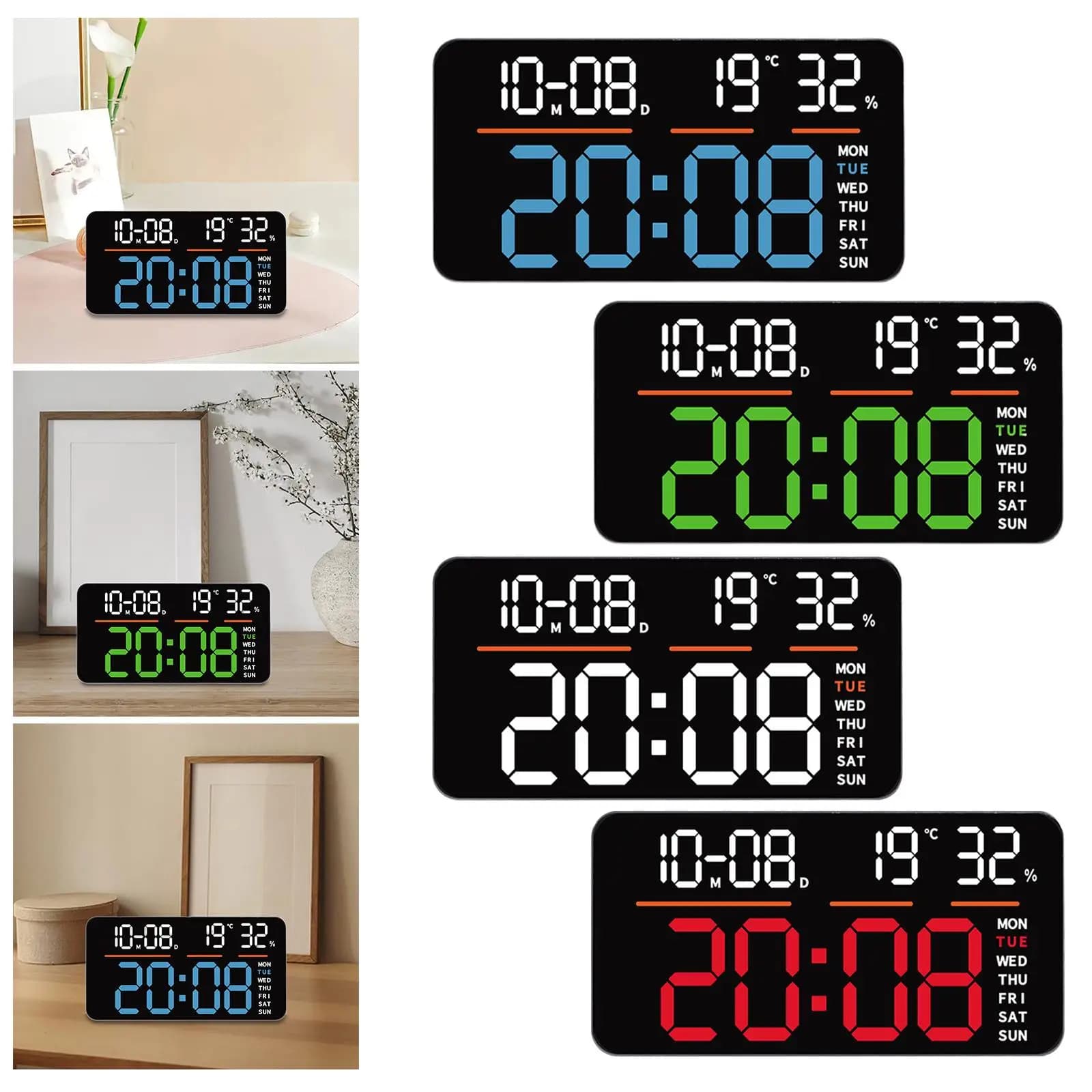 Sveglia Orologi da parete eleganti Multifunzionale Tutto in 1 Cifre audace Doppie allarmi per camera da letto Negozio Sala Hotel Soggiorno