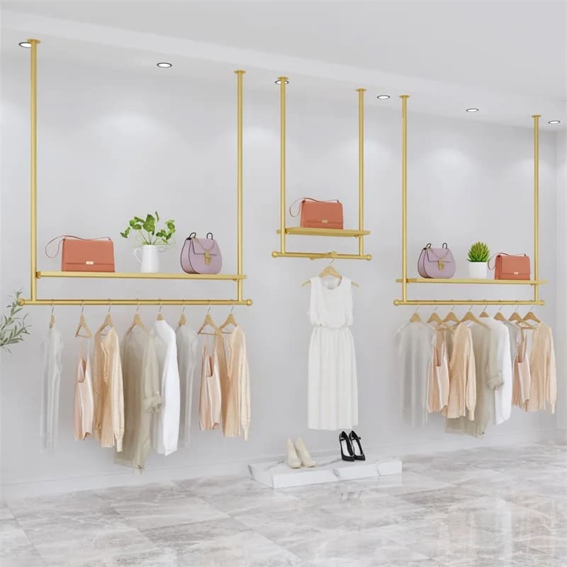 Semplice espositore per negozio di abbigliamento, appendiabiti da parete, scaffale per vestiti da uomo e da donna, appendiabiti da soffitto per abito da sposa