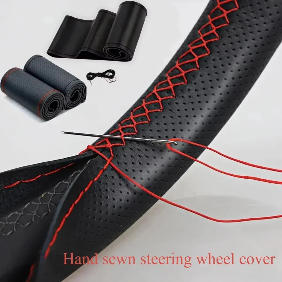 Coprivolante universale per auto, adatto per 38 cm, 14 pollici, cucito fai da te, traspirante e antiscivolo, nero rosso