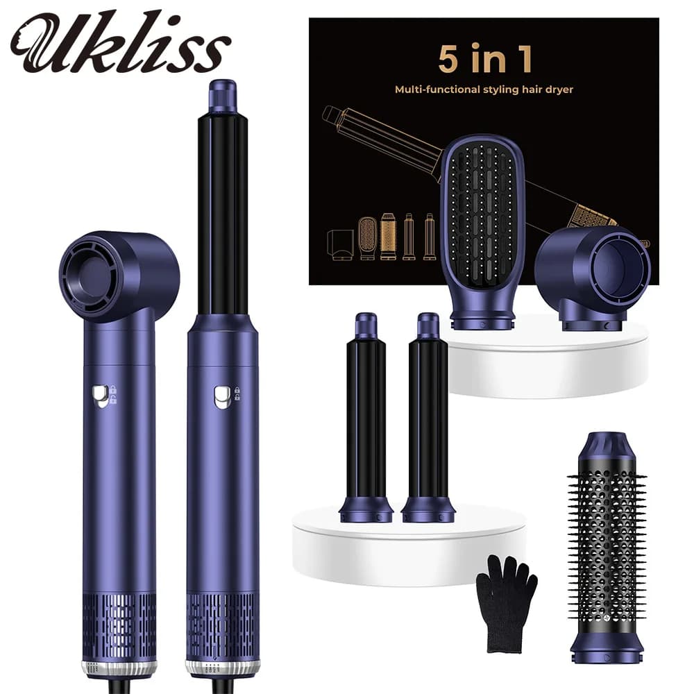 Hair dryer UKLISS 5 in 1 Multifunction with Electric Ion comb Negative, Straight Plate, Iron Hair and Stackable Brush