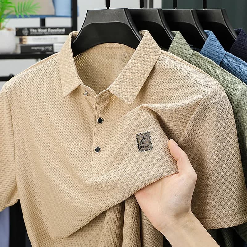 GELITAYIN Bavero Manica corta Per il tempo libero Camicia POLO traspirante Bottone Estate Lop-up Hollow Cool Pullover Trend Golf Social Business