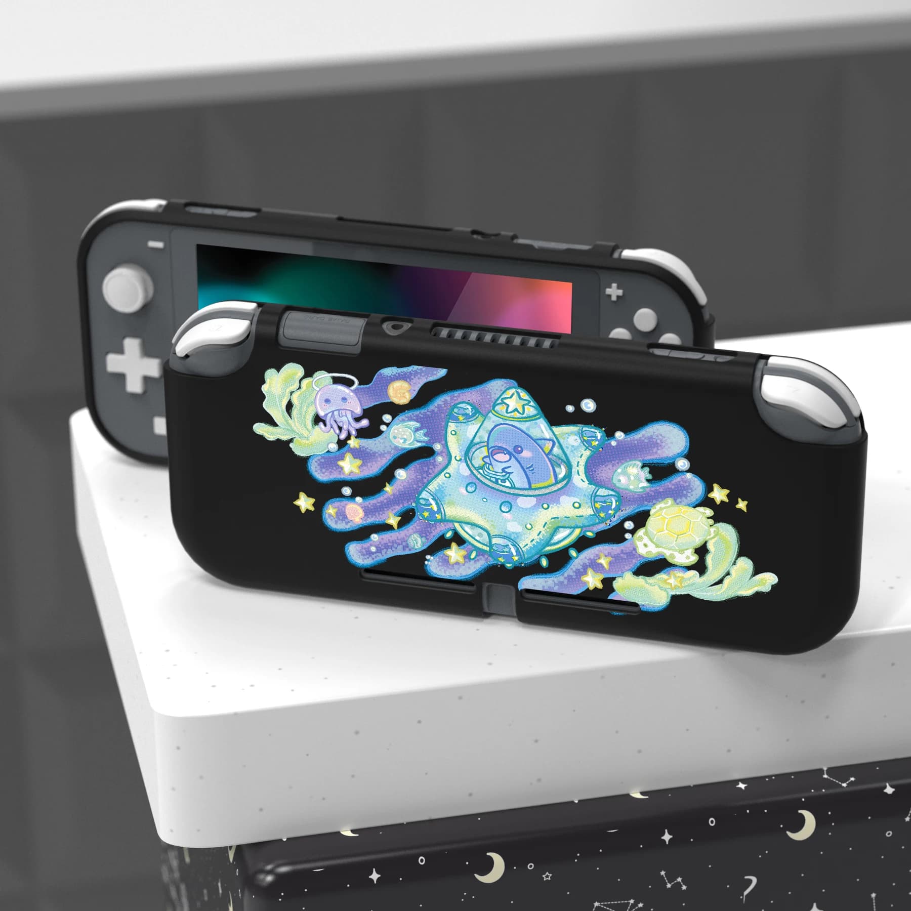 PlayVital Custodia morbida in TPU per Nintendo Switch Lite, guscio protettivo con fantasia personalizzata per Nintendo Switch - Shark Quest