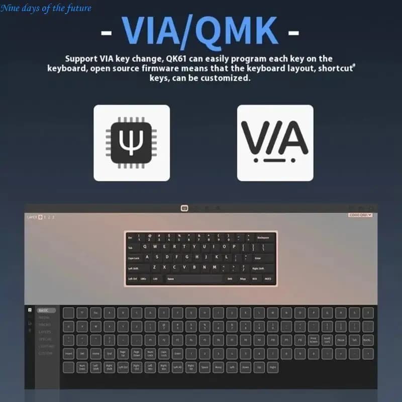 QK61 V2 60% Small Mechanical Keyboard with 2.4Ghz Wireless Connection and Color Backlighting Mini Keypad E65A