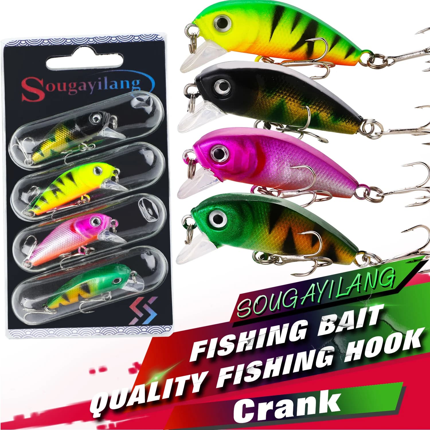 Sougayilang Fishing Bait Set 4PCS Wobbler Anti-corrosion Hook Bass Fishing Lure for Sea Carp Fishing Tackles De Pesca