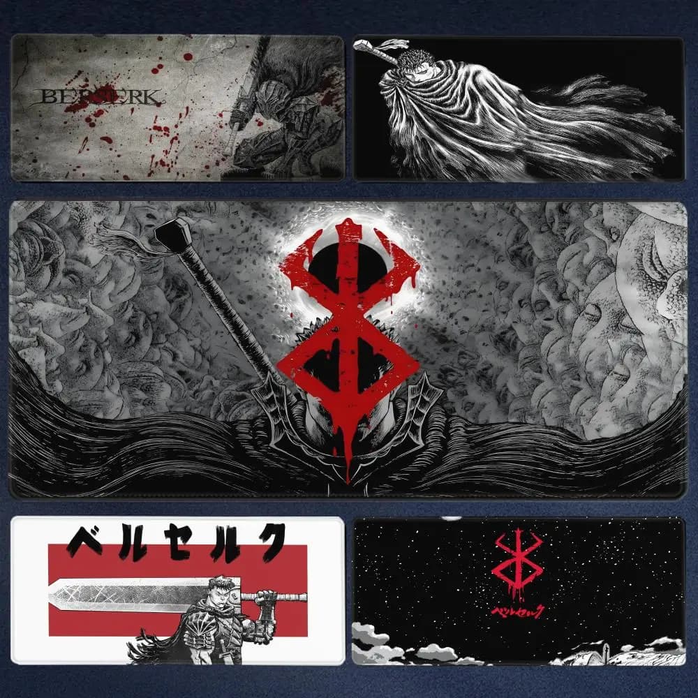 Tappetino per Mouse Anime Berserk, Grande Tappetino da Scrivania con Bordo Cucito, Accessori per PC e Ufficio, Tappetino Gaming XXL per Tastiera