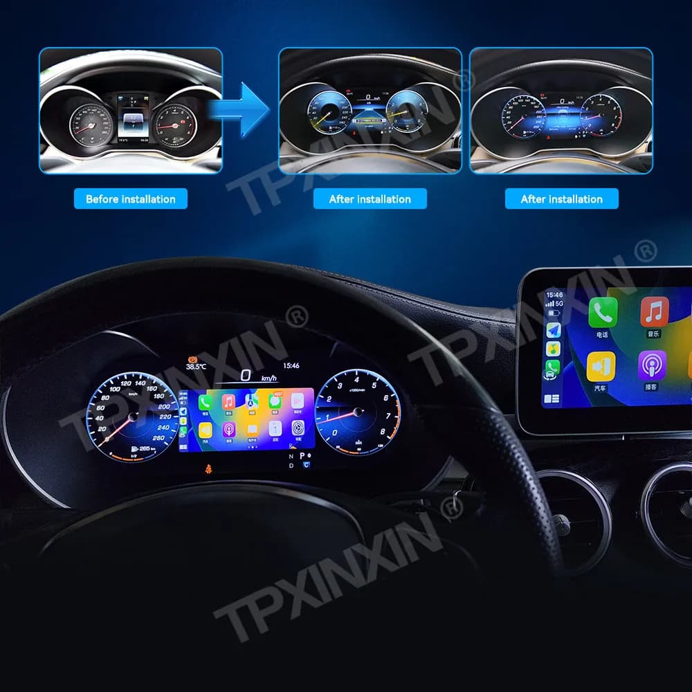 Aggiornamento cluster digitale LCD da 12,3 pollici per Mercedes Benz C W205 GLC 2015-2018 Tachimetro strumento Contachilometri Display cruscotto