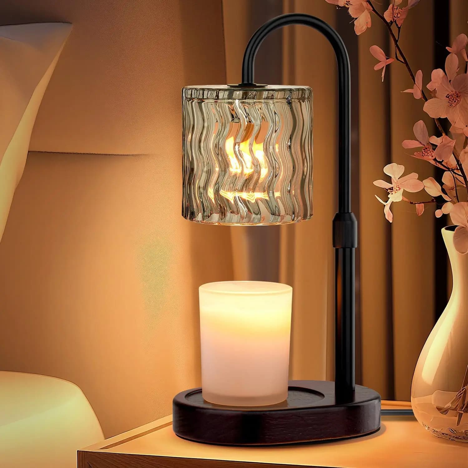 Lampada Scaldacandele Elettrica con Timer: Altezza Regolabile, Luce Dimmerabile, Riscaldamento Sicuro Senza Fiamma per Arredamento Casa