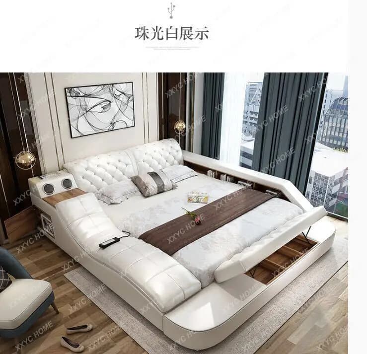 Smart Multifunctional Bed Frame With Genuine Leather, Bluetooth Speaker, And Massager Ultimate Soft