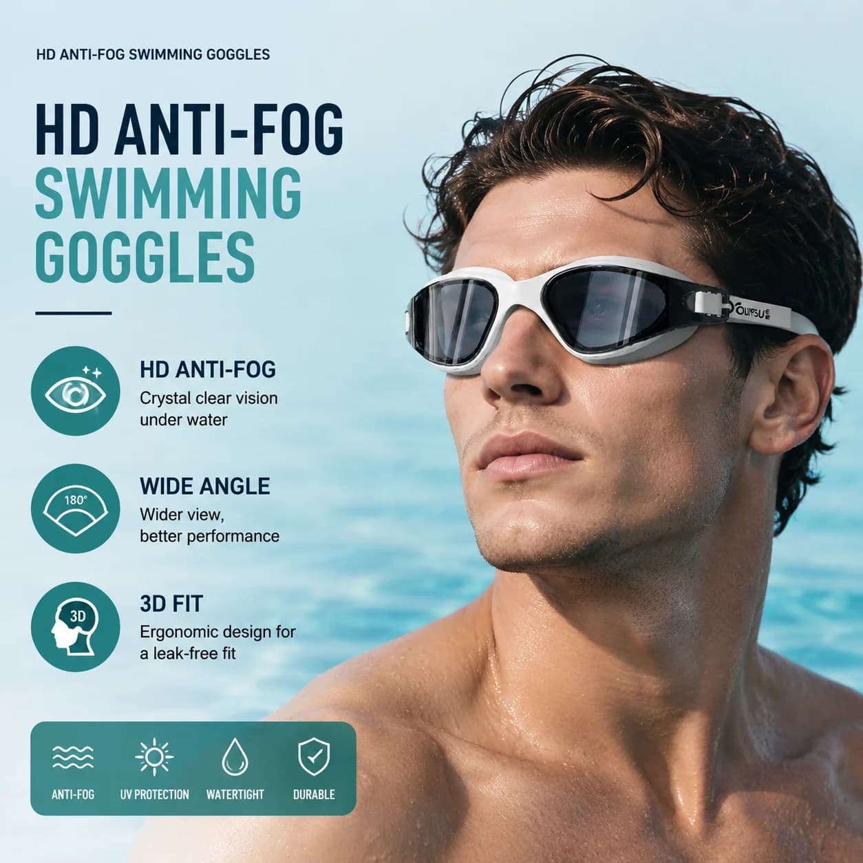 Swimming Goggles Set with Cap, Anti Fog Waterproof Swim Glasses, UV Protection Clear Lens for Men Women Diving Training