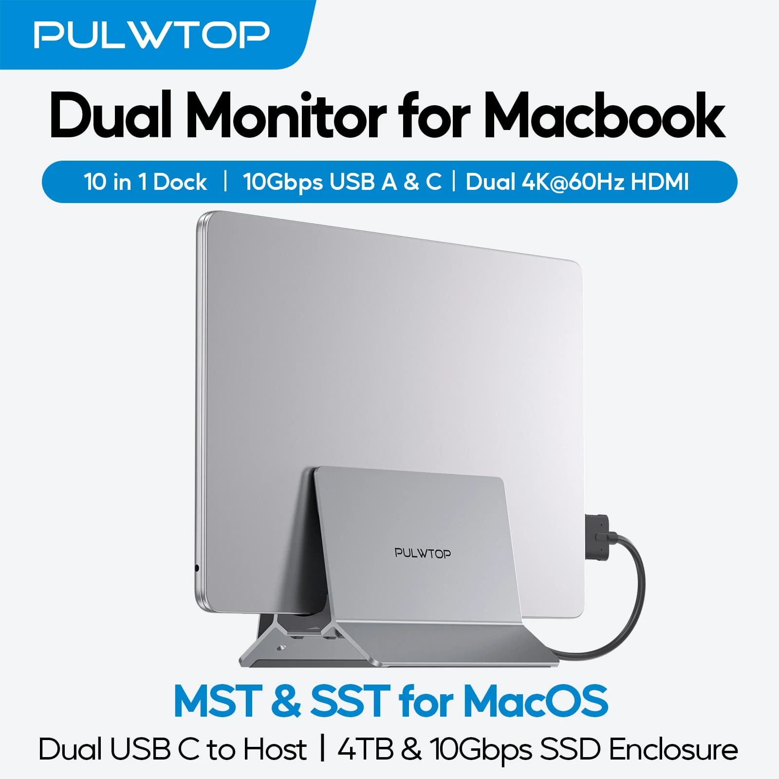 Docking station per laptop PULWTOP Dual-USB C Mac con USB 2.0, supporto dock verticale SD/TF per MacBook Pro Air M3 M4 M5