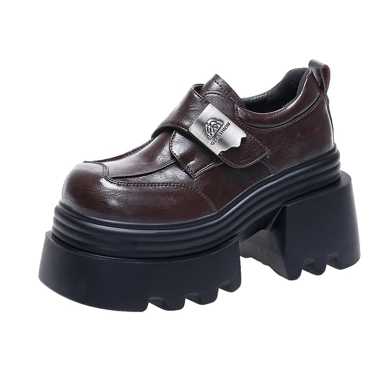 Comodi mocassini con plateau con fondo spesso Scarpe singole con tacco basso stile britannico alla moda da donna Piccole scarpe in pelle