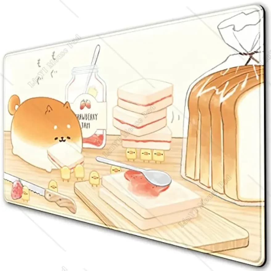 Cute Anime Cartoon Mouse Pad Kawaii Grande Pane Giallo Cane Gaming Mousepad Tastiera Del Computer Portatile Desktop Bordo Cucido 31.5X11.8 Pollici