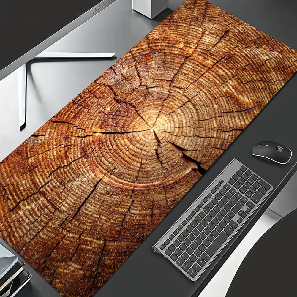 Tappetino per mouse con texture rossa e venature del legno marrone, antiscivolo, ispessito, grande, con bordo cucito, per gaming, ufficio e studenti