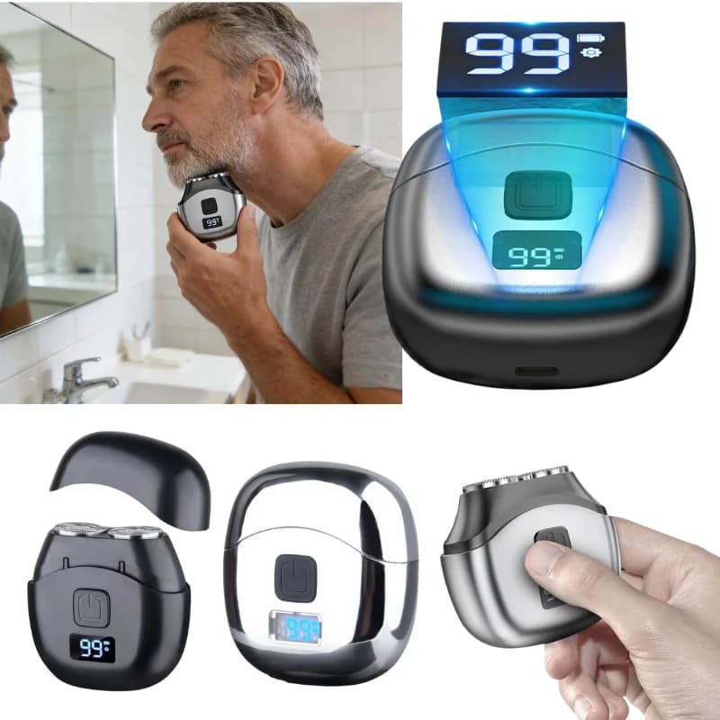Mini electric razor with USB charging, digital display, smart razor for man, double head cutter, lightweight and waterproof