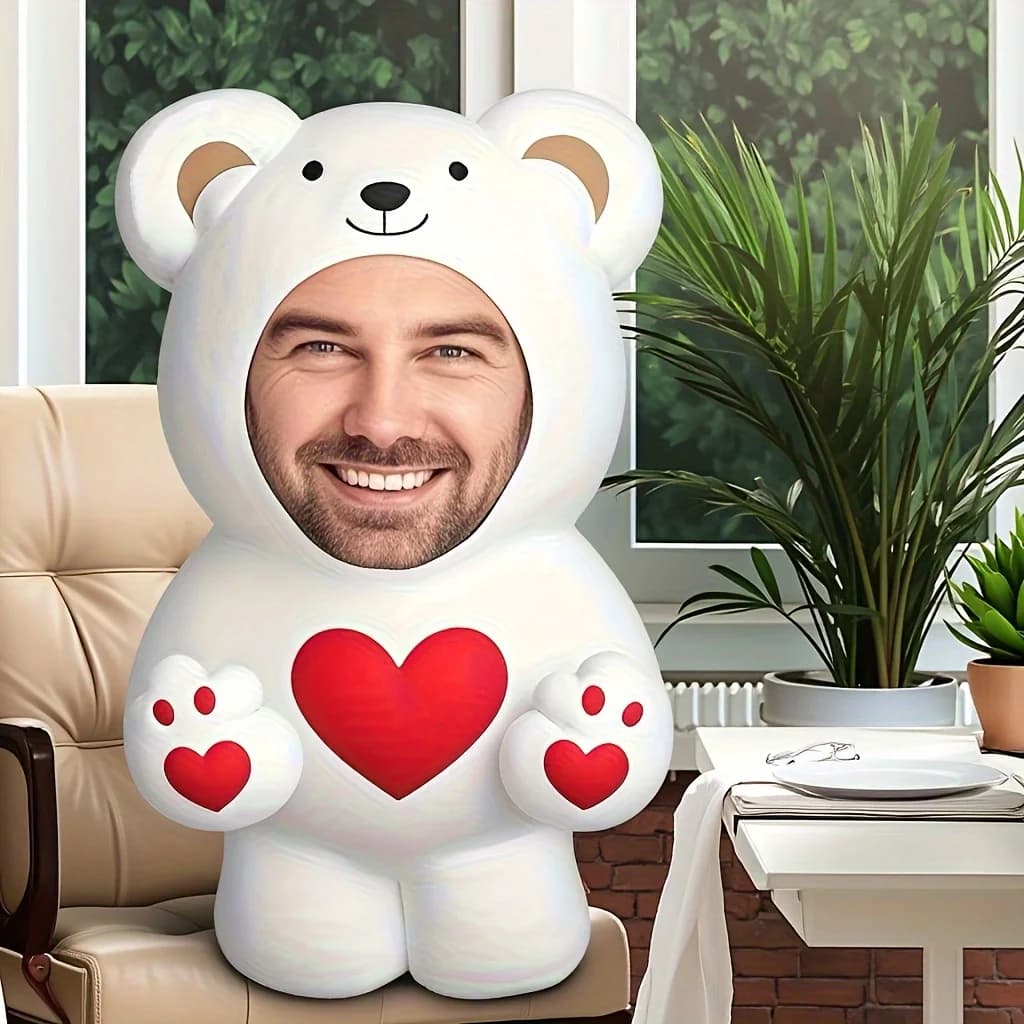 Volto natalizio personalizzato, unico nel suo genere. Ti amo. Cuscino, morbido e personalizzato. Effetto di stampa 3D, immagine facciale innovativa, umanoide m