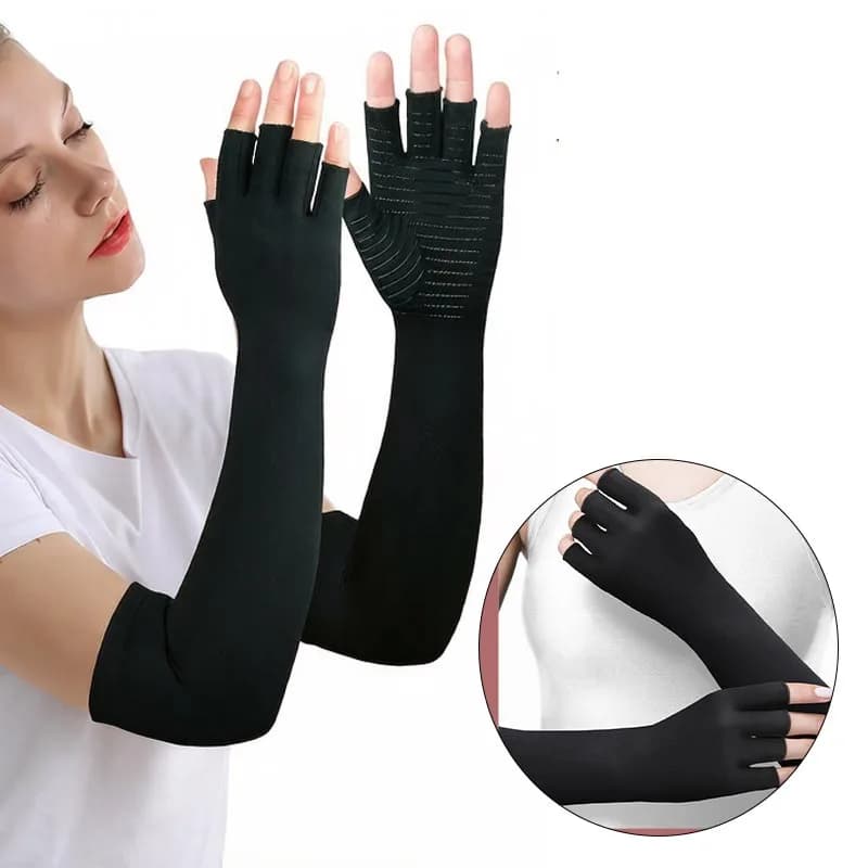 Guanti a compressione lunghi senza dita con infusione di rame, protezione solare, per artrite, per uomo e donna, ciclismo, guida, lavoro, sport, pesca