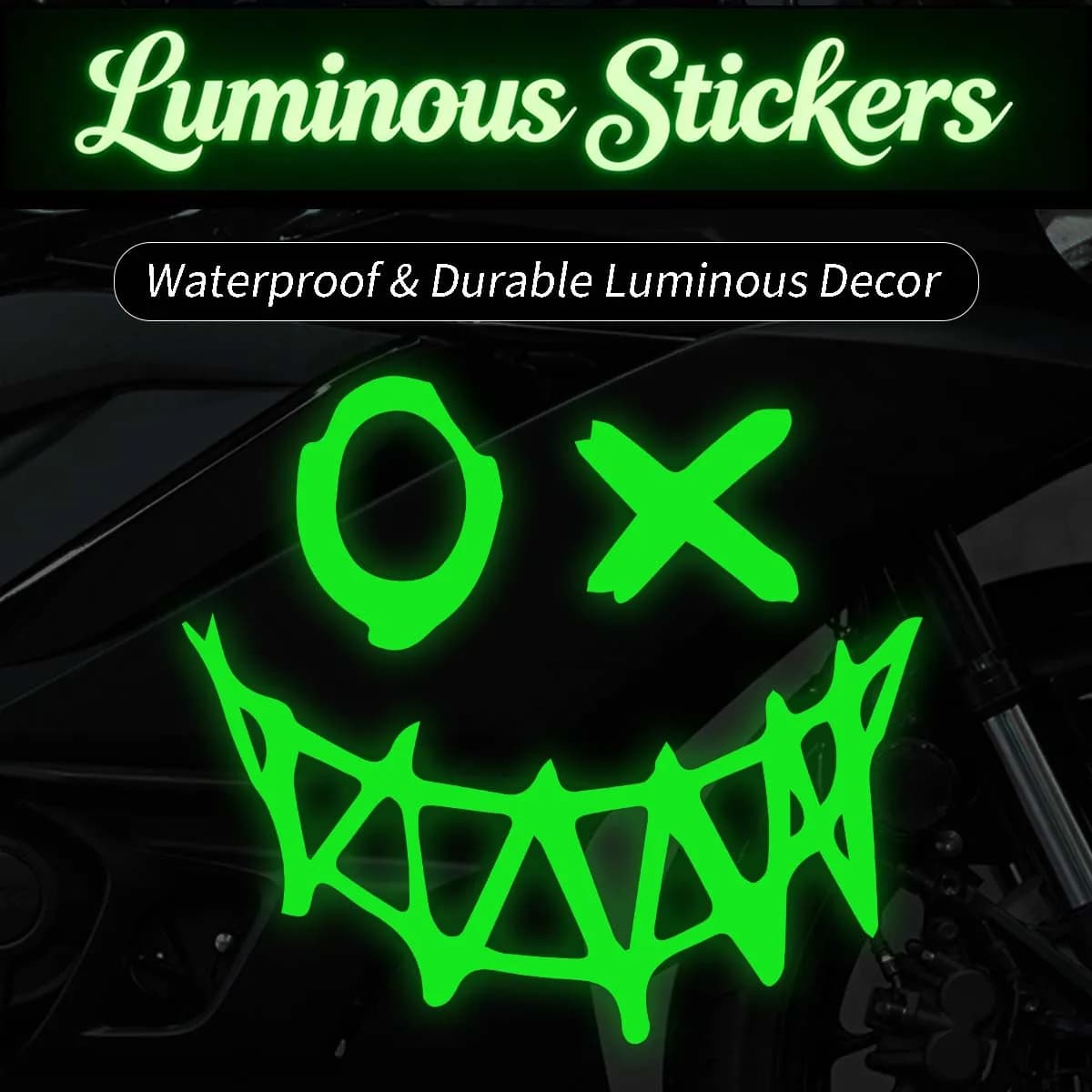 Adesivi Luminosi Moto 'Personality Evil Grin' per Casco, Bauletto, Carrozzeria, Auto, Laptop - Accessori Decorativi in Vinile