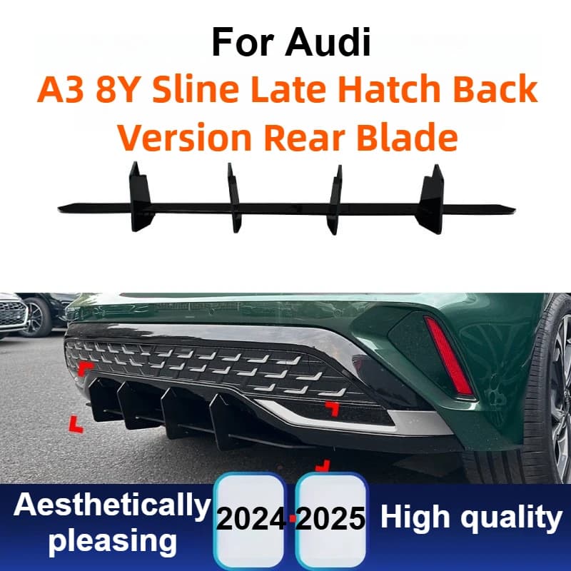 For Audi A3 8Y S-Line 2024 + Hatchback Bumper Rear Diffuser Lip Spoiler ABS Gloss Black Exterior Body Editing Accessories
