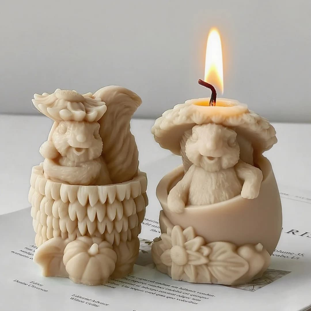Stampo in silicone 3D a forma di scoiattolo, 2 pezzi, facile da sformare, per candele in cera, resina, gesso, decorazioni per la casa