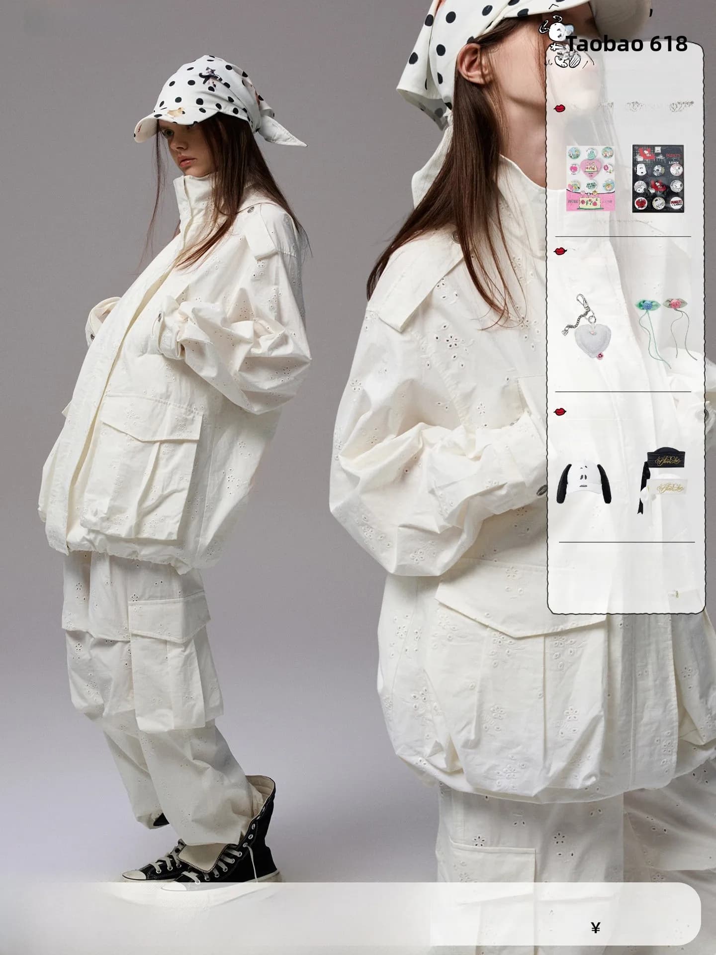 1JINN STUDIO Giacca da Lavoro Pesante Ricamata Floreale Multitasche con Colletto Rialzato da Donna, Top Largo di Alta Gamma