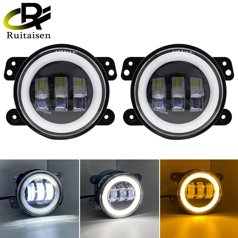 1 paio di luci fendinebbia a LED rotonde per auto con anello Halo bianco DRL ambra indicatore di direzione per Jeep Wrangler JK TJ LJ Dodge