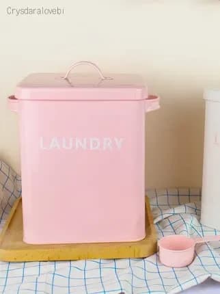 Contenitore in metallo rosa e bianco da 5 kg per cucina, bagno, lavanderia, riso, pane, con paletta, per alimenti per cani e cereali