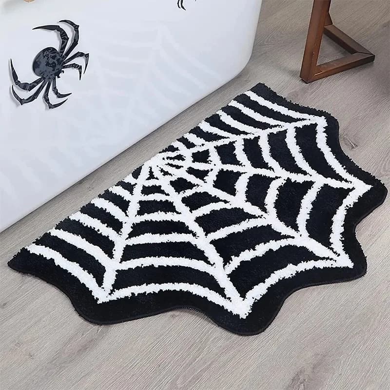 Tappeto da Bagno a Tema Halloween con Ragnatela Nera, Tappetino Gotico Spaventoso Antiscivolo per Porta d'Ingresso e Soggiorno