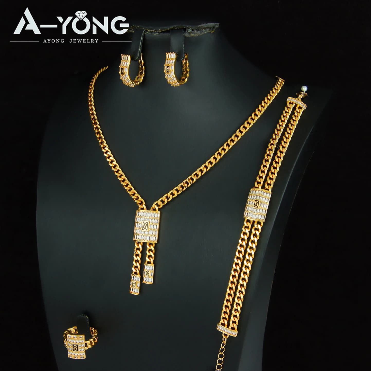 Set di Gioielli in Zirconia Stile Italiano, Placcato Oro 24k, Collana Hip Hop Cubana Dubai Monaco, Gioielli Punk per Eventi e Feste Femminili Arabe