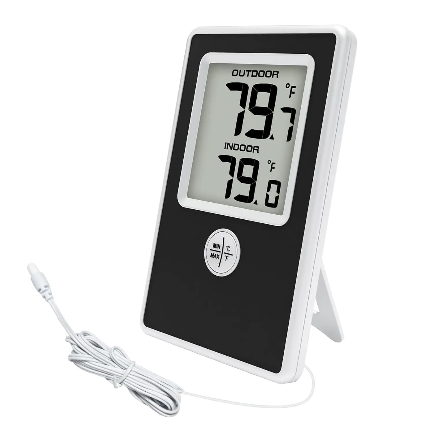 Internal and external thermometer Digital monitor wired for room temperature with probe sensor for home, office, aquarium with greenhouse
