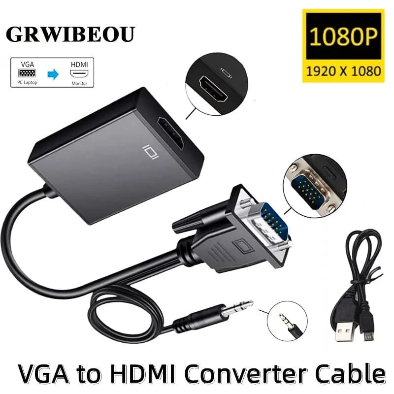 Convertitore Adattatore VGA a HDMI 1080P con Alimentazione USB e Audio da 3,5mm - da Maschio a Femmina per PC, Laptop, TV, Proiettore, Display Computer