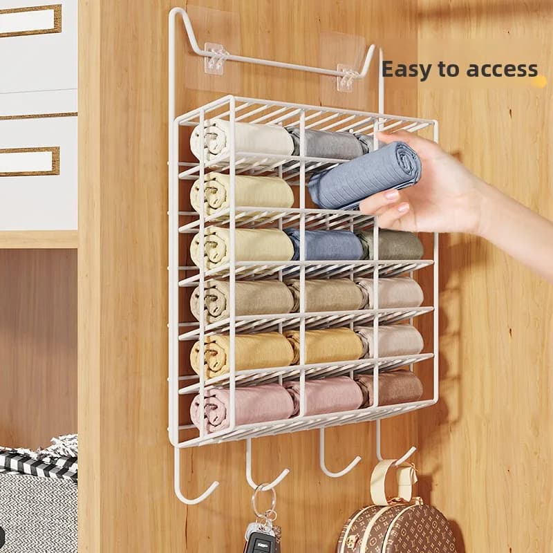 Wall-Mounted Closet Organizer Iron Storage Bag for Underwear Sos Towels Dormi Ra No-Punching Required Door Ba Sle