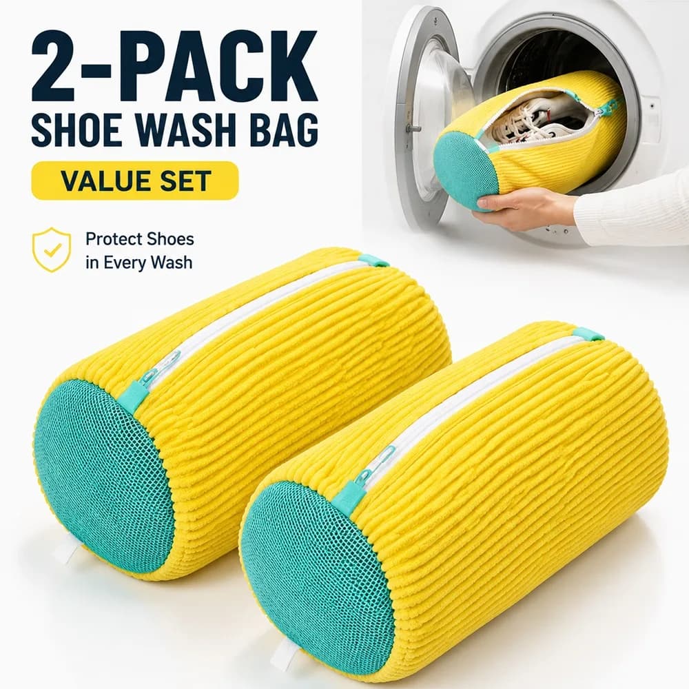 2 Pack Shoe Washing Bag for Sneakers, Shoes & Trainers, Wash Safely in Machine, Chenille Padded Laundry Bag with Zipper