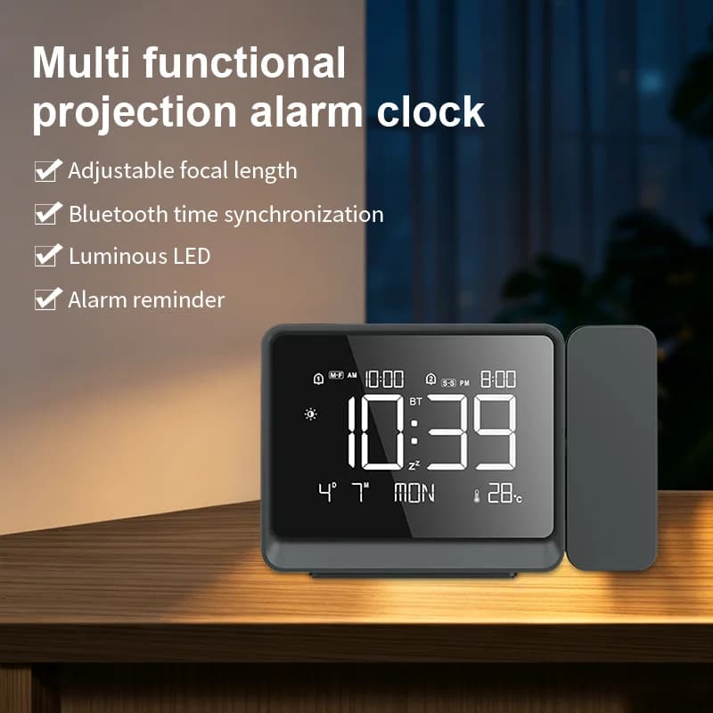 New Projection Clock Bluetooth Timing Alarm Clock Atmosphere Night Light Dual Alarm Clock Time Temperature USB Focus Projection