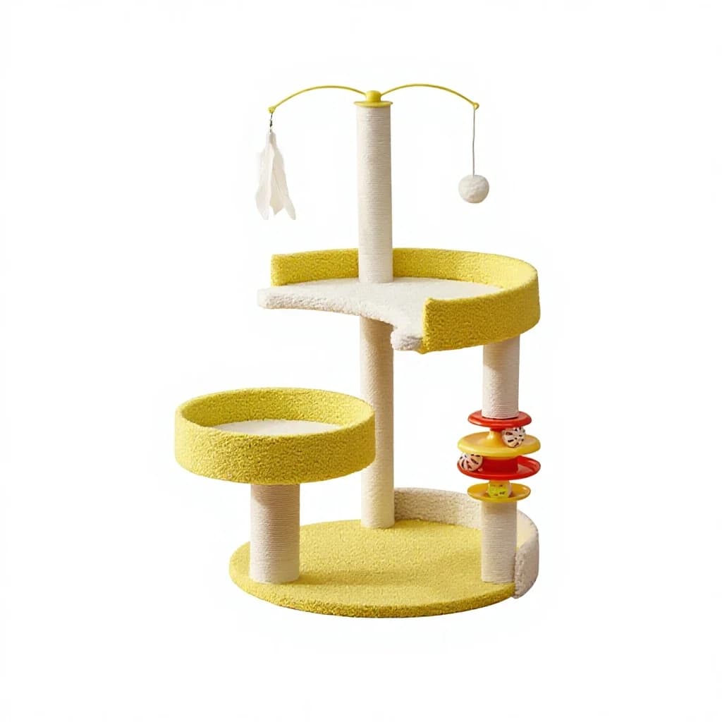 Tiragraffi per Gatti Ecologico Giallo Resistente &c, con Cuccia Integrata, Struttura in Tessuto e Postazione di Osservazione