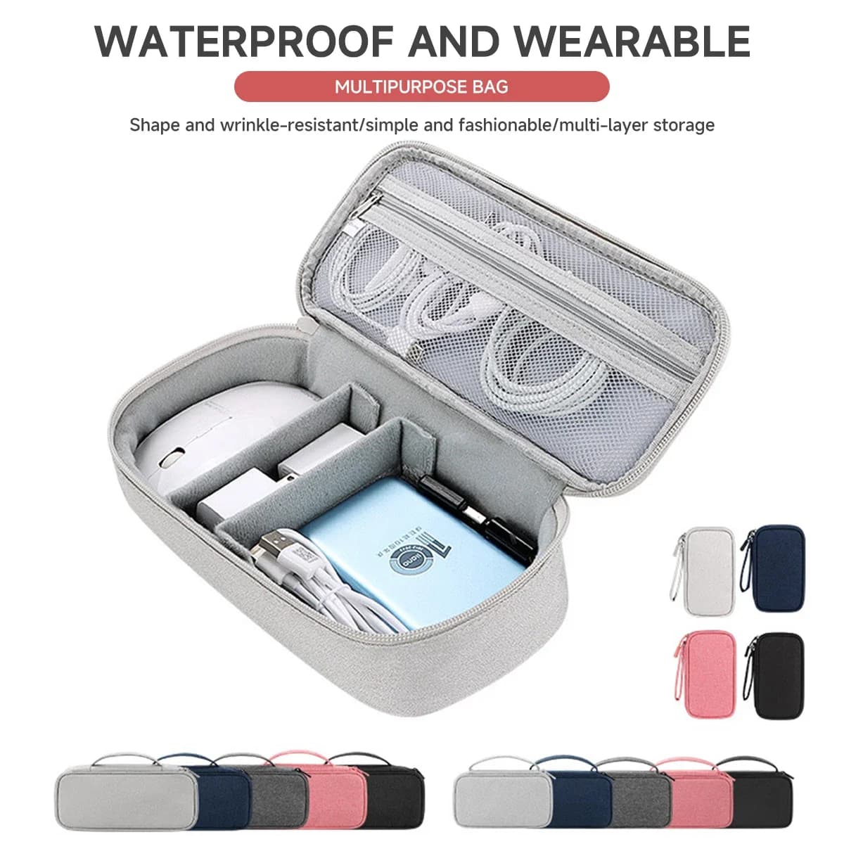Borsa Organizer per Cavi da Viaggio in Due Misure L,S, Custodia Portatile Impermeabile per Cavi, Cordoncini ed Elettronica