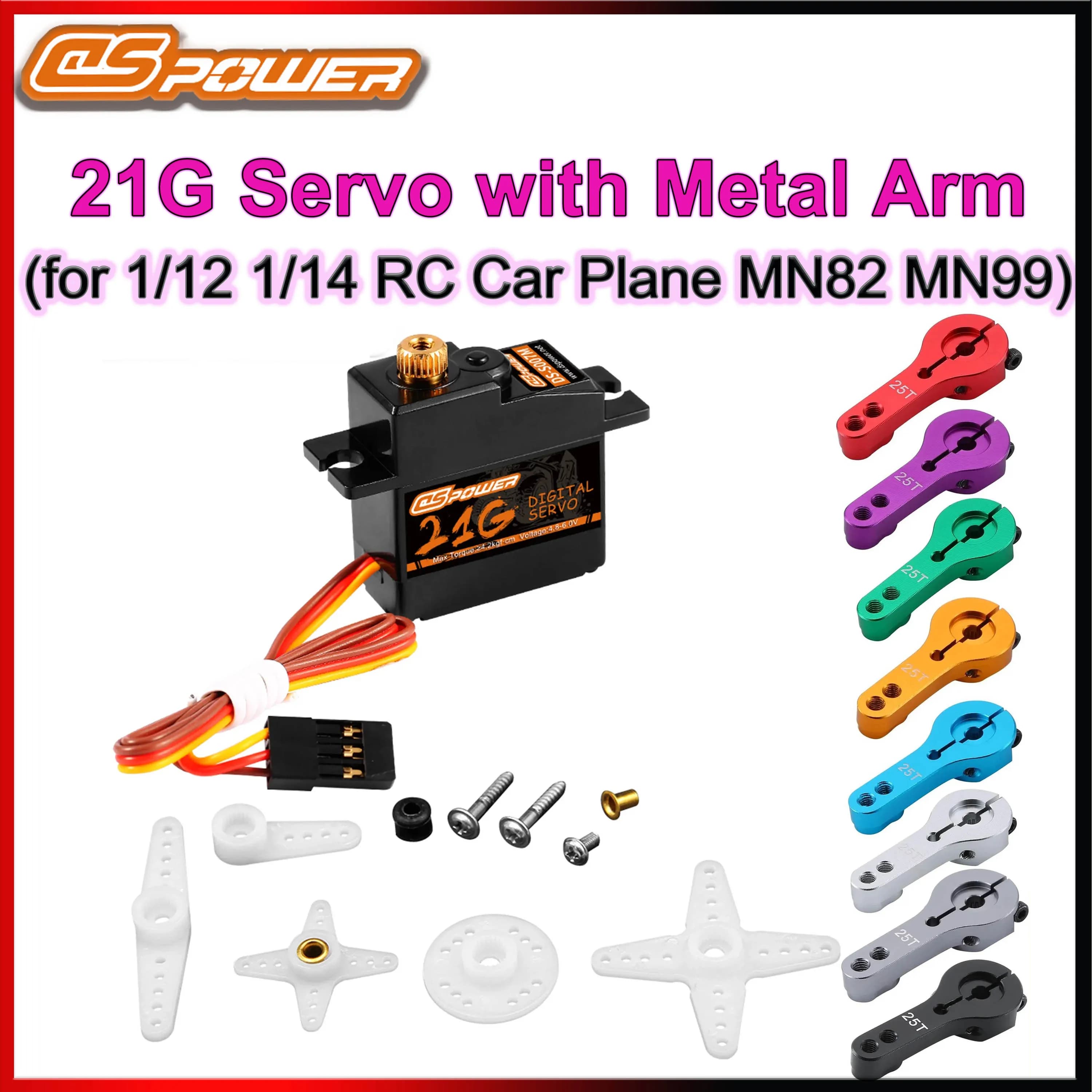 DSpower 21g Servo ingranaggi in metallo con servo braccio in metallo per 1/12 1/14 1/16 RC Car Crawler Aereo Elicottero Robot Wltoys MN MN82 Modello