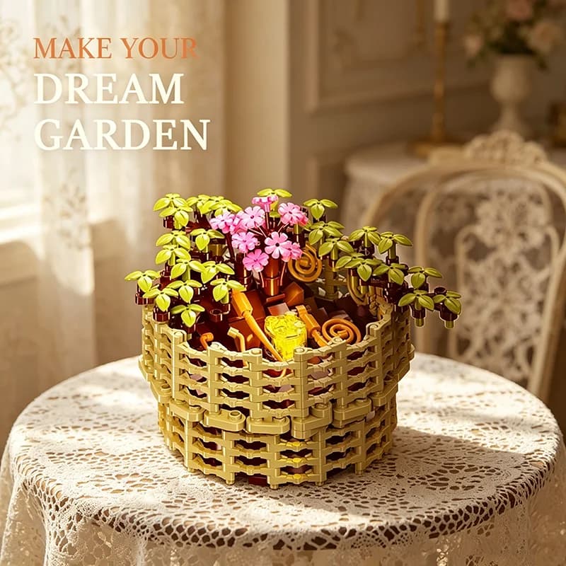 353PCS Potted Basket Building Blocks Creative flowers Plant Pots Model Light Bricks Desktop Decoration Girl Holiday Gift Diy Toy