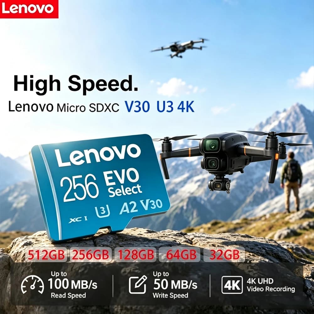 Lenovo Original TF Card U3 Class10 A2 V30 High-Speed Memory Card for Surveillance Video MP4 Mobile Phone - up to 512GB
