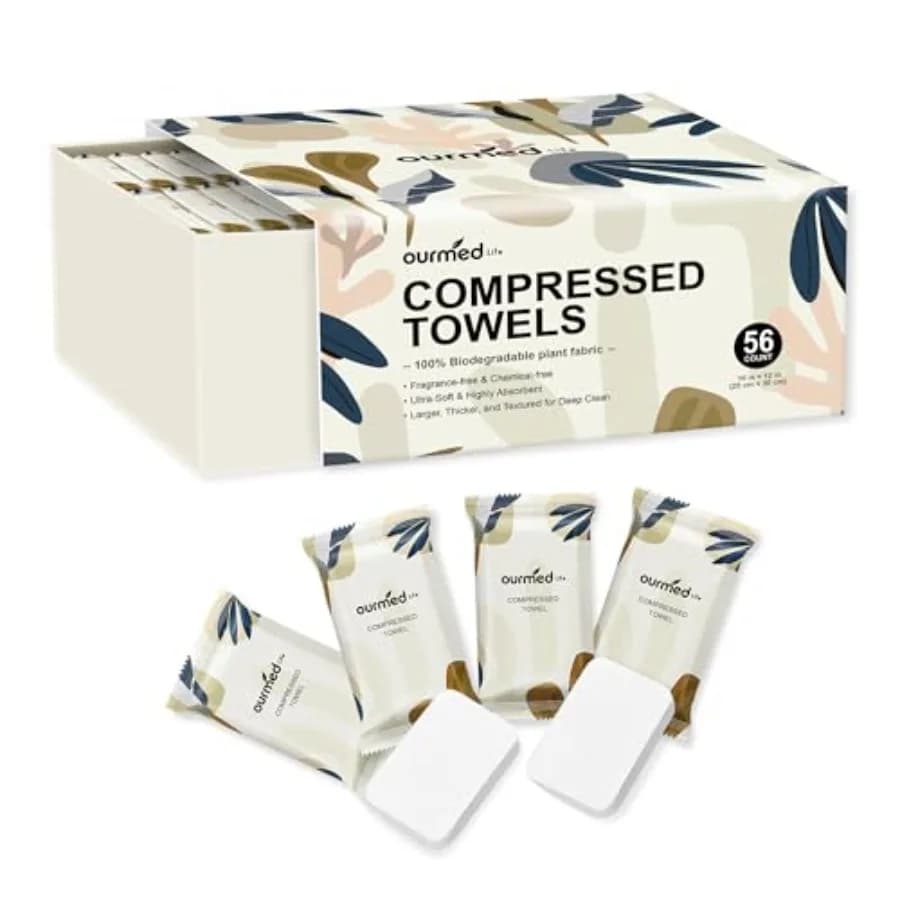 Ourmed Life Mini Compressed Towel Tablets, Disposable Washcloths, Individually Wrapped Mini Tablets, Expands with Water, Soft a