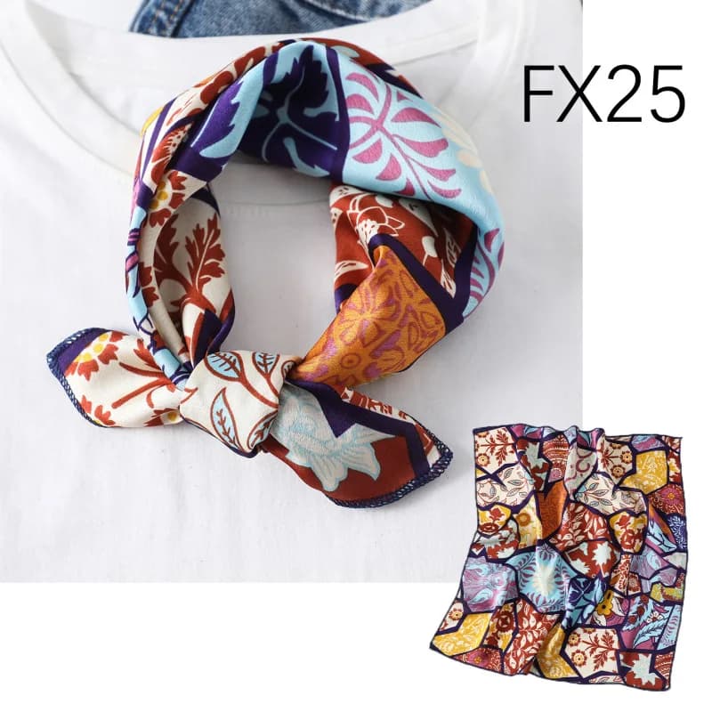 Women's Scarf Skinny Retro Head Silk Scarves Small Size Square NeckerChief Shawl with Office Women's Print 50*50 cm scarf