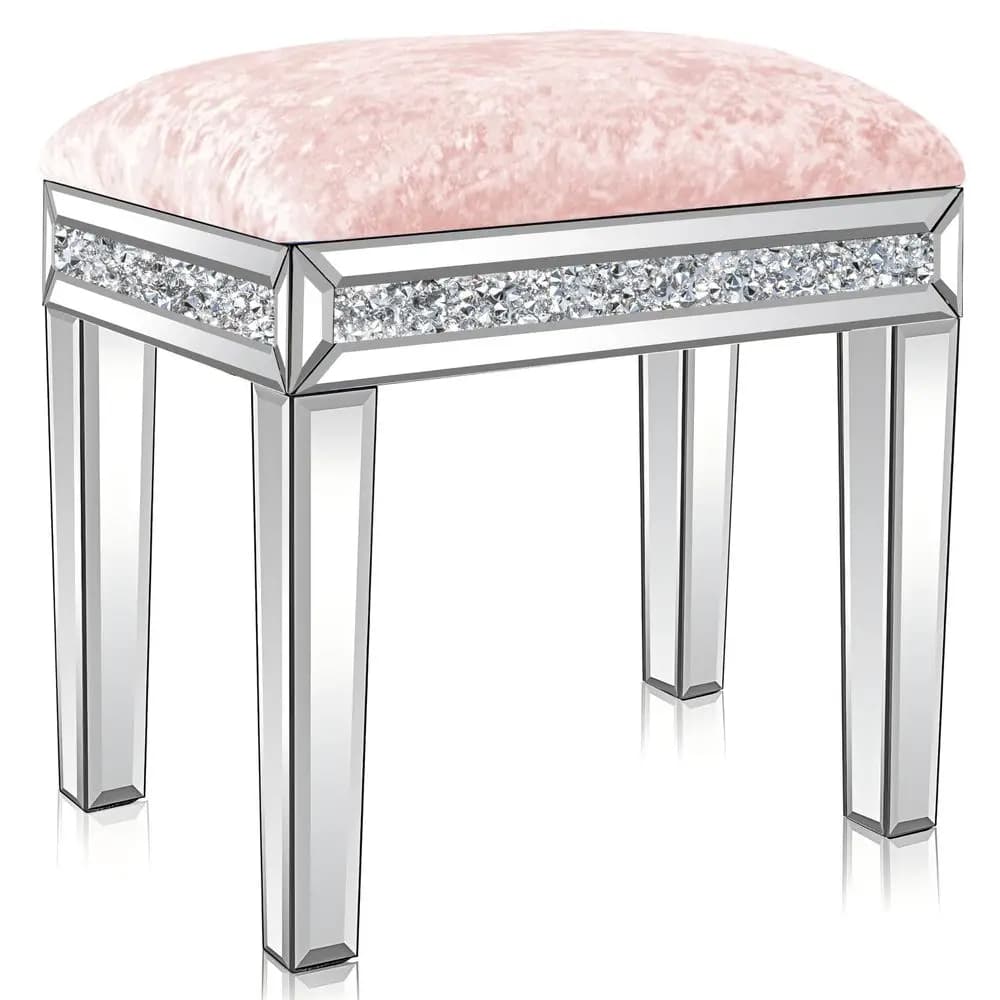 Sgabello da toeletta con intarsio di diamanti frantumati, cuscino in velluto, alto 19,7 pollici, elegante sedia da trucco per camera da letto, sedia da toeletta, pouf per Li