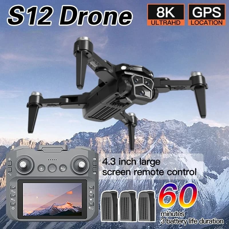 Drone S12 originale 8K professionale con GPS, videocamera HD, 5G WIFI, schermo grande da 4.3 pollici, telecomando, quadricottero RC.