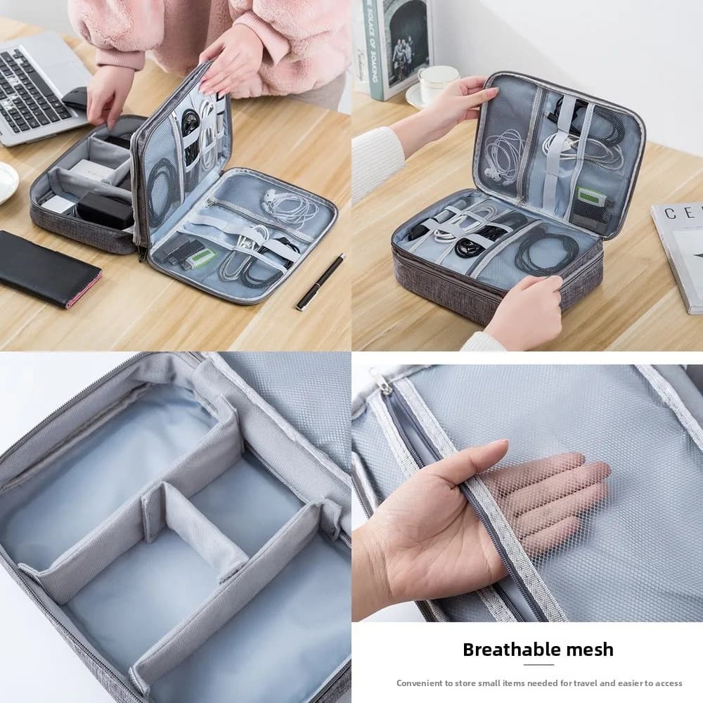 Borsa Organizer Multifunzionale a Doppio Strato per Cavi Digitali, USB, Power Bank, Custodia per Viaggi e Uso Quotidiano