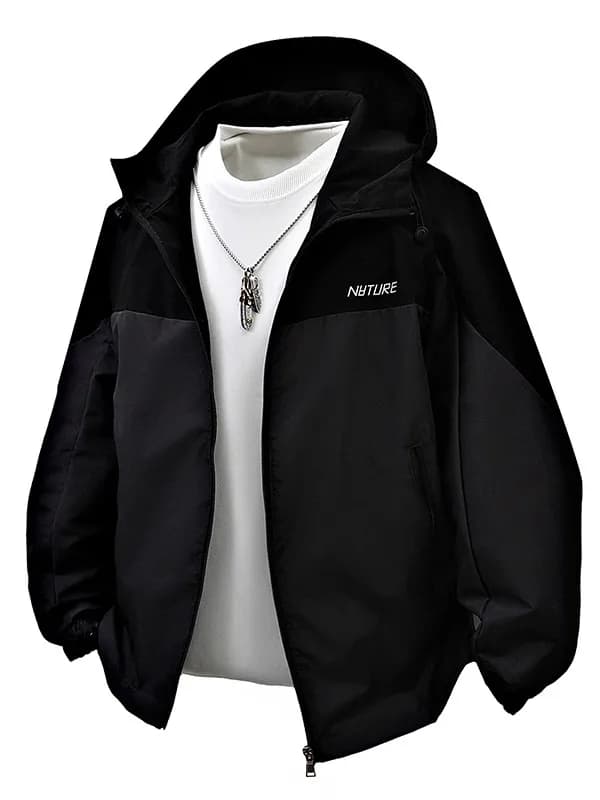 Spring Autumn Men's Casual Loose Fit Jacket Fashionable Sporty Hooded Top Thin Polyester Fabric Long Sleeve Breathable Outerwear