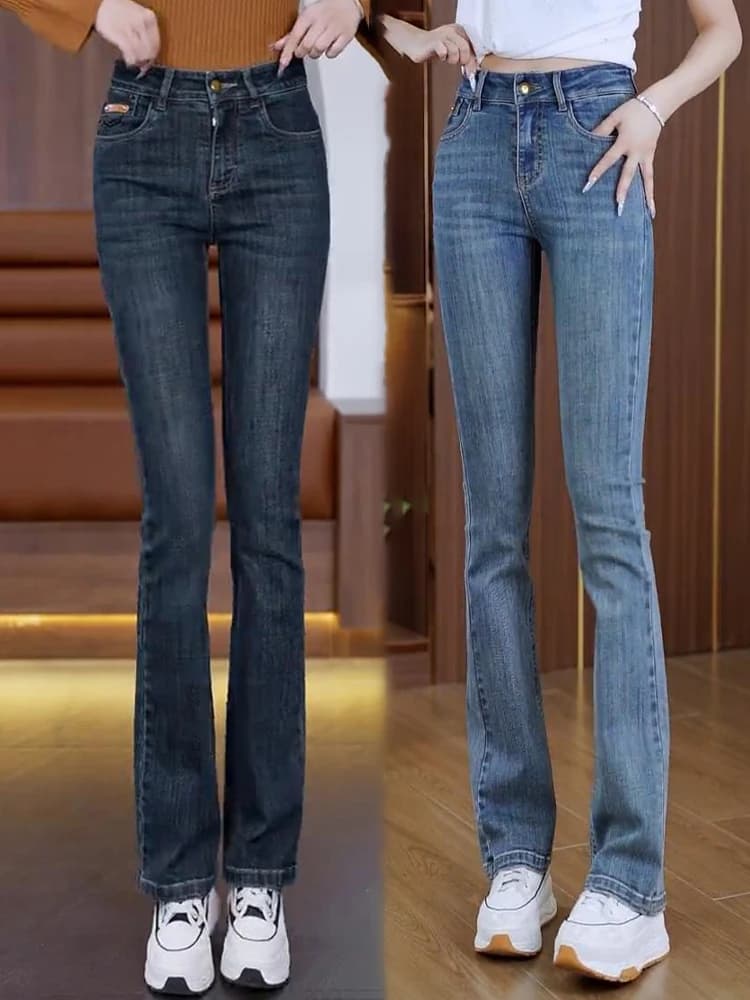 Jeans a Vita Alta Modellanti con Micro Svasatura, Pantaloni Denim Elasticizzati Anti-Invecchiamento alla Moda per Donna, Nuovo Stile Autunnale