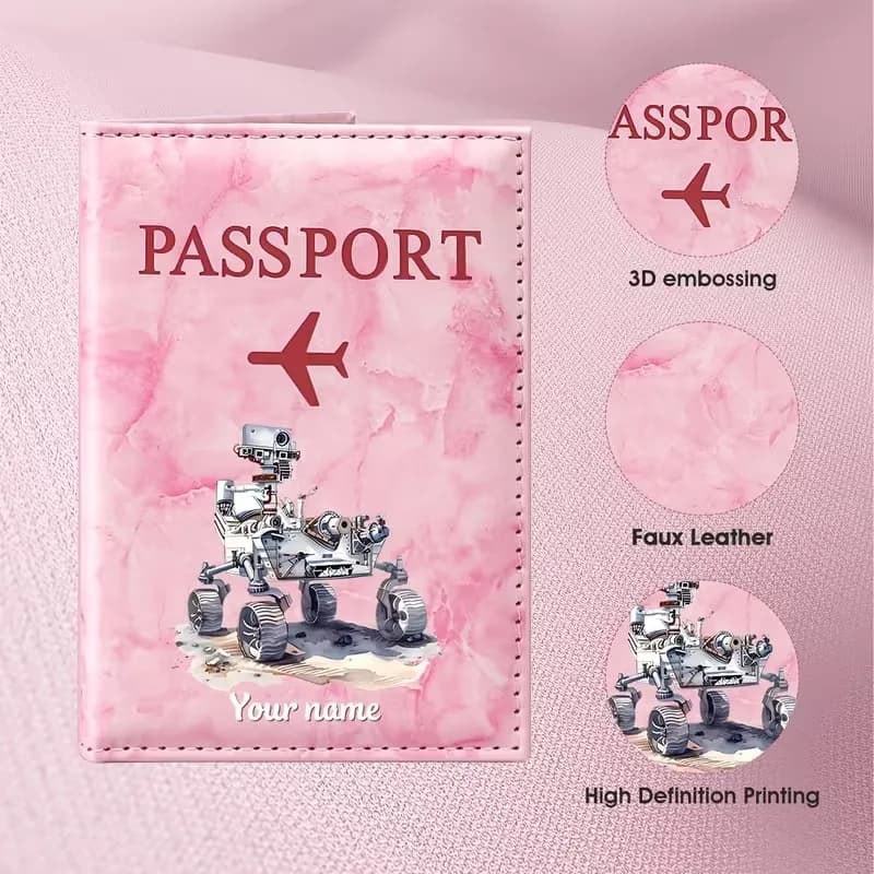 Personalized Customization Name Technology Exploration Theme Robot Mars for Rover Pattern PU Passport Holder