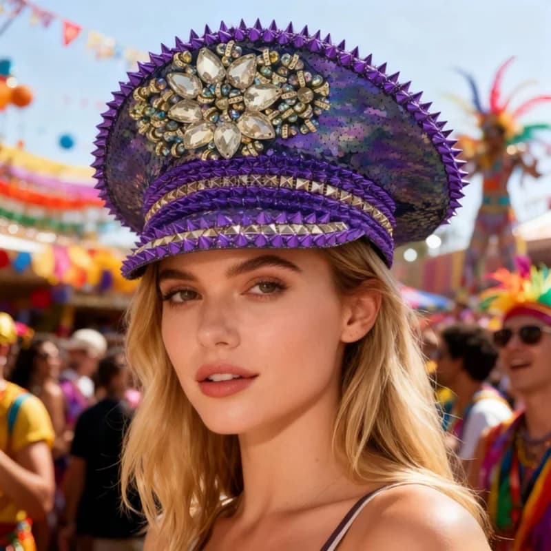 Cappello da Capitano Steampunk HongLuan con Strass per Festival Burning Man Donna, Accessori Militari Vintage e Berretto Militare Uomo