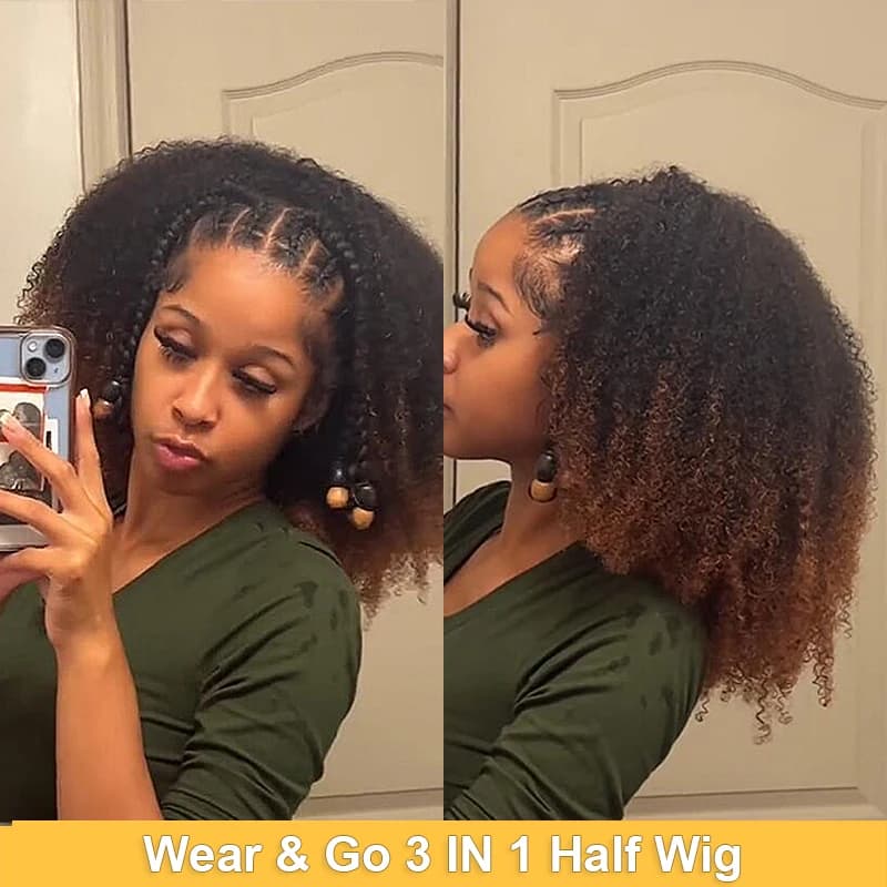 16Inch Brown Water Curly Wigs Drawstrings Half head wig burmese curly Colored Wig For Women 250 Densityensity Flip Over Half wig
