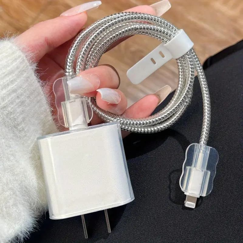 Set of 5 Protections Minimaliste in TPU for Charging Cable, Transparent, Suitable for Protective Case iPhone 14 Pro Max, Data Cable